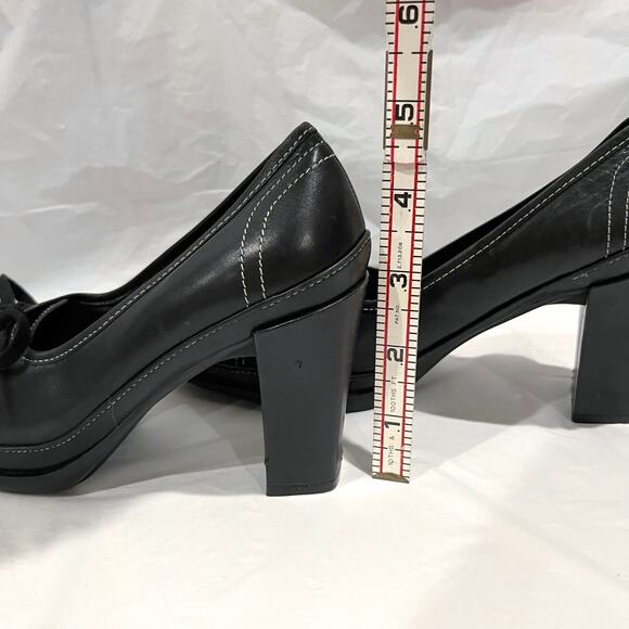 Vintage 90s Lace Up Oxford Size 8.5 Black Leather Square Toe Heels VS Macbeth - Picture 11 of 15